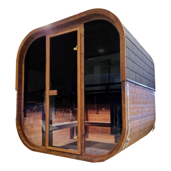 Hekla Outdoor Sauna Cube M + 9kW Ofen 210 x 235 x 225 cm 4 Personen FassSauna