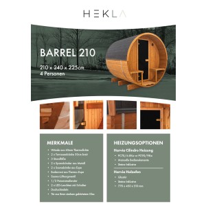 Hekla Outdoor Sauna Barrel M 210 x 240 x 225 cm FassSauna 4 Personen