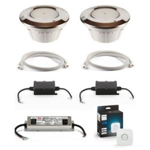 Smart Home Poollampen Poollampe LED Set 2 RGBW 36Watt Edelstahl + Hue Bridge