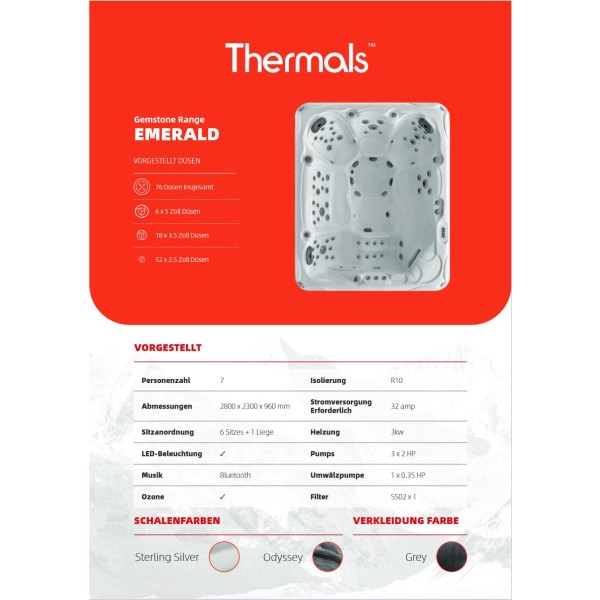 Thermals Whirlpool EMERALD by Superior Spas 280 x 228 x 96  7 Personen 77Jets
