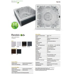 Wellis PEAKLIFE Whirlpool Mandala Life Premium 7 Personen 215 x 215 x 86 cm 46 Düsen