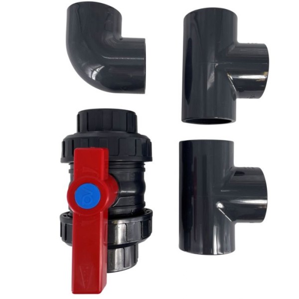 Pool Bypass Ø 63mm komplett – 3 Kugelhähne T-Stücke PVC Rohr Kleber & Reiniger