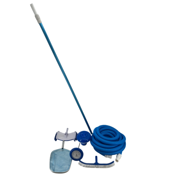 Poolreinigungszubehör Set - 8 teilig - Kescher, Schwimmer, Thermometer etc