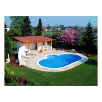 Ovalbecken TAHITI ALL INCLUSIVE SET 623 x 360 x 150 cm | Innenhülle 0,8 mm Sand | BASIC Handlauf Blau
