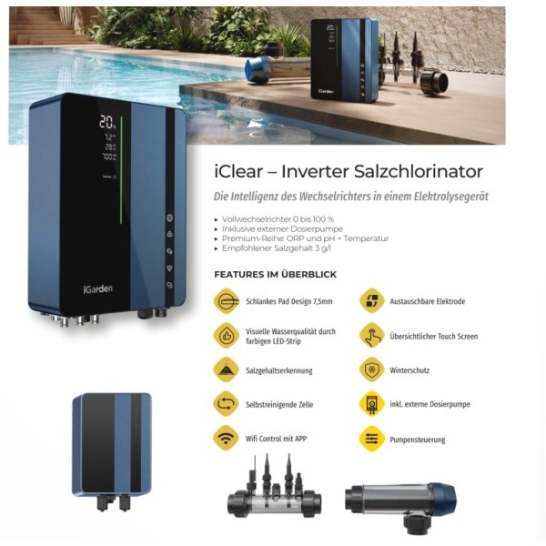 Fairland iGarden iClear Inverter Salzchlorinator | ORP + pH + Temp | 23g